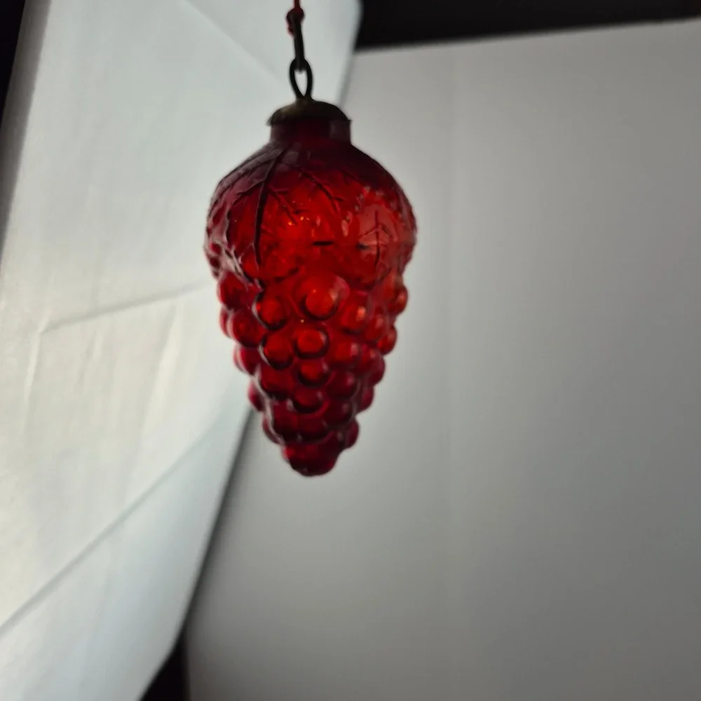 Vtg Glass Christmas‎ Ornament Lot 6pc Grapes Heart Ball + Lenox Holly 1990s